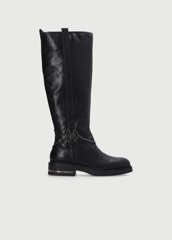 Liu Jo Knee-High Leren Enkellaars Dames Zwart | YCB-156824