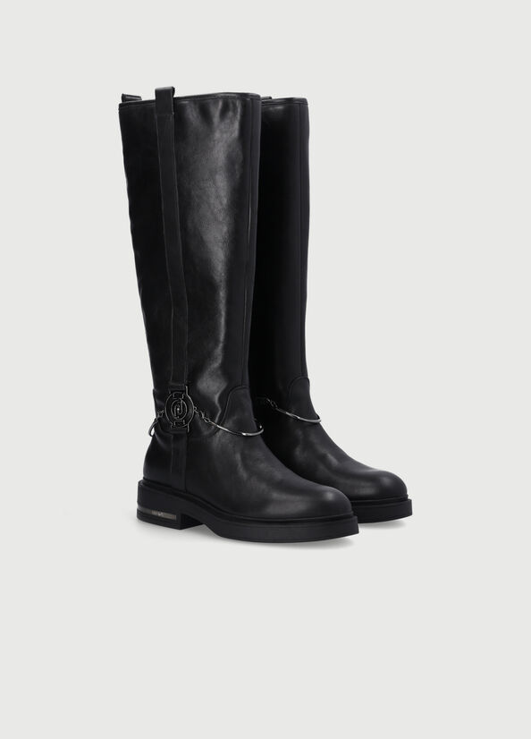 Liu Jo Knee-High Leren Enkellaars Dames Zwart | YCB-156824