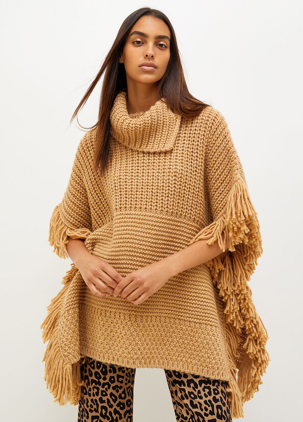 Liu Jo Knit Cape With Fringes Jassen Dames Bruin | XIP-719564