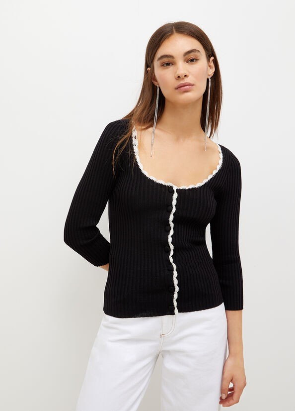 Liu Jo Knit Truien Dames Zwart Wit | PDX-547612