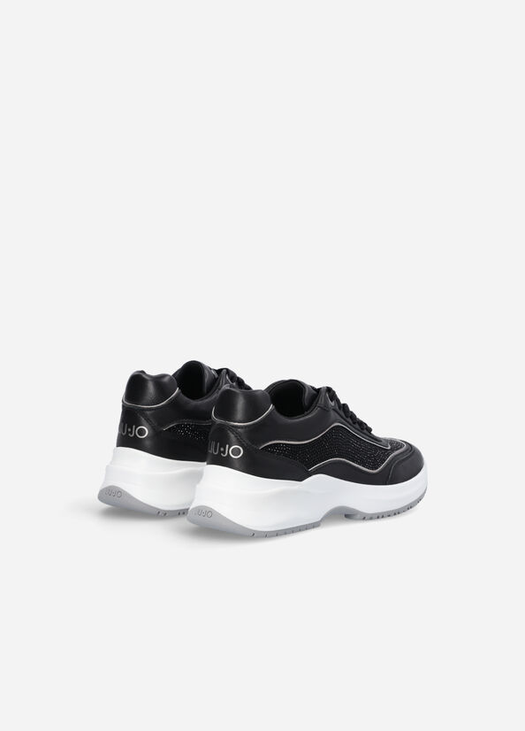 Liu Jo Leren And Gemstone Sneakers Dames Zwart | QZP-617209