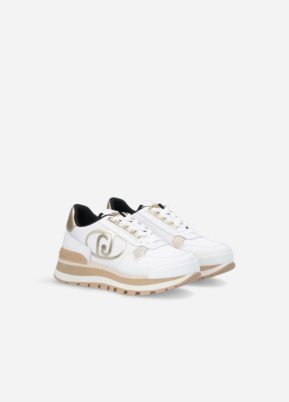 Liu Jo Leren And Nylon Sneakers Dames Wit Goud | LXJ-862940