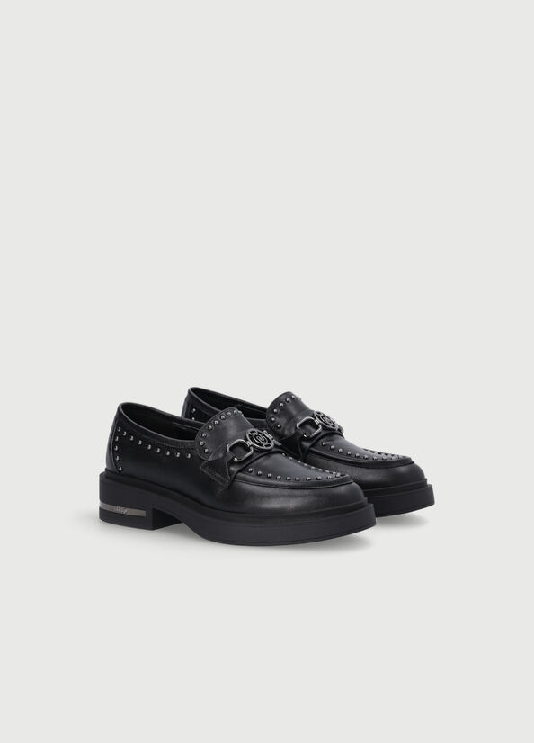 Liu Jo Leren Moccasins With Studs Platte Schoenen Dames Zwart | YTJ-698417