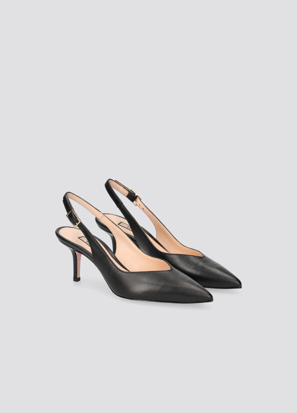 Liu Jo Leren Slingback Hoge Hakken Dames Zwart | CUO-623981