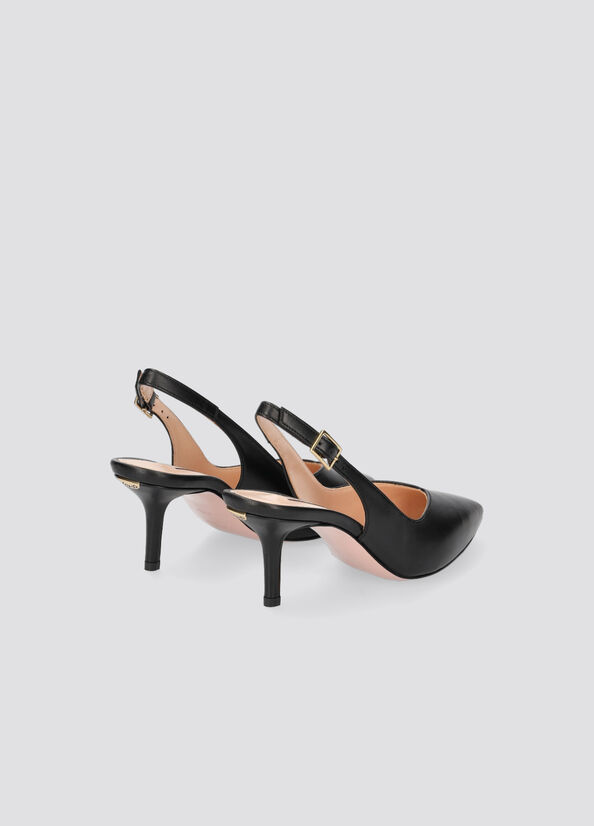 Liu Jo Leren Slingback Hoge Hakken Dames Zwart | CUO-623981