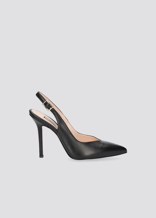 Liu Jo Leren Slingback Hoge Hakken Dames Zwart | TEU-253849