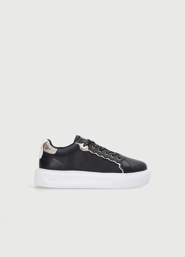 Liu Jo Leren Sneakers Dames Zwart | QVG-820574