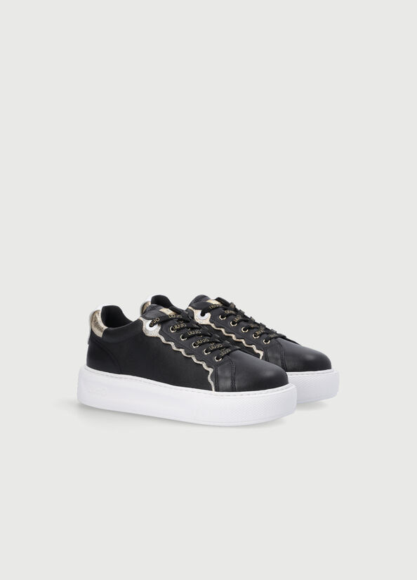 Liu Jo Leren Sneakers Dames Zwart | QVG-820574