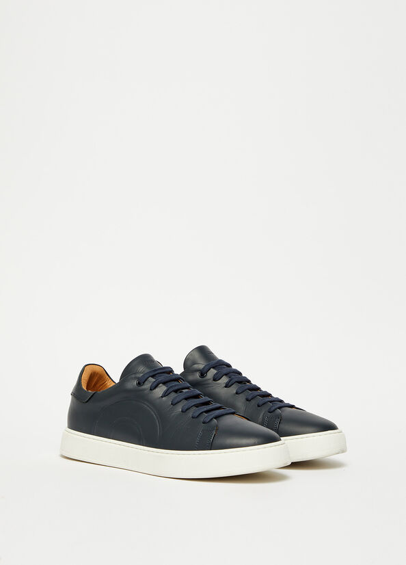 Liu Jo Leren Sneakers Heren Donkerblauw | XDS-542670