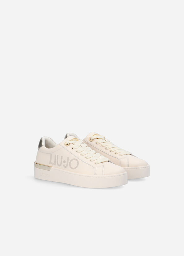 Liu Jo Leren With Logo Sneakers Dames Beige | EXC-098372