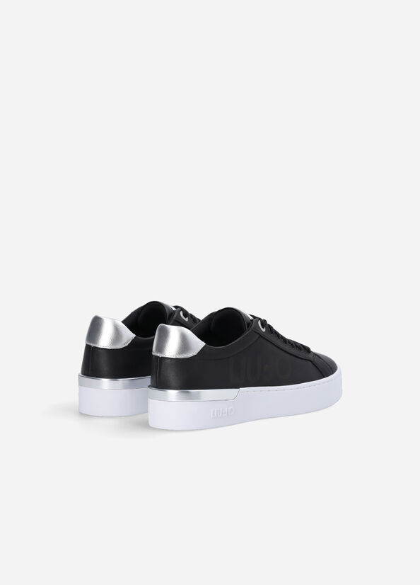 Liu Jo Leren With Logo Sneakers Dames Zwart | HQA-629157