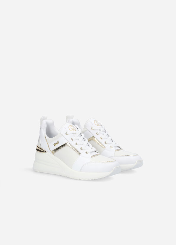 Liu Jo Leren With Wedge Sneakers Dames Wit | LOF-831604