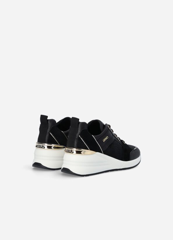 Liu Jo Leren With Wedge Sneakers Dames Zwart | PTI-274931