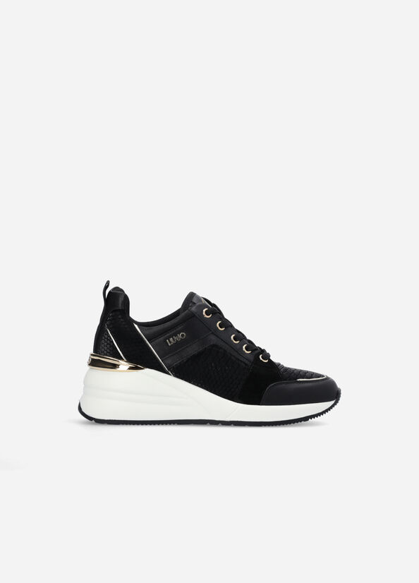 Liu Jo Leren With Wedge Sneakers Dames Zwart | PTI-274931