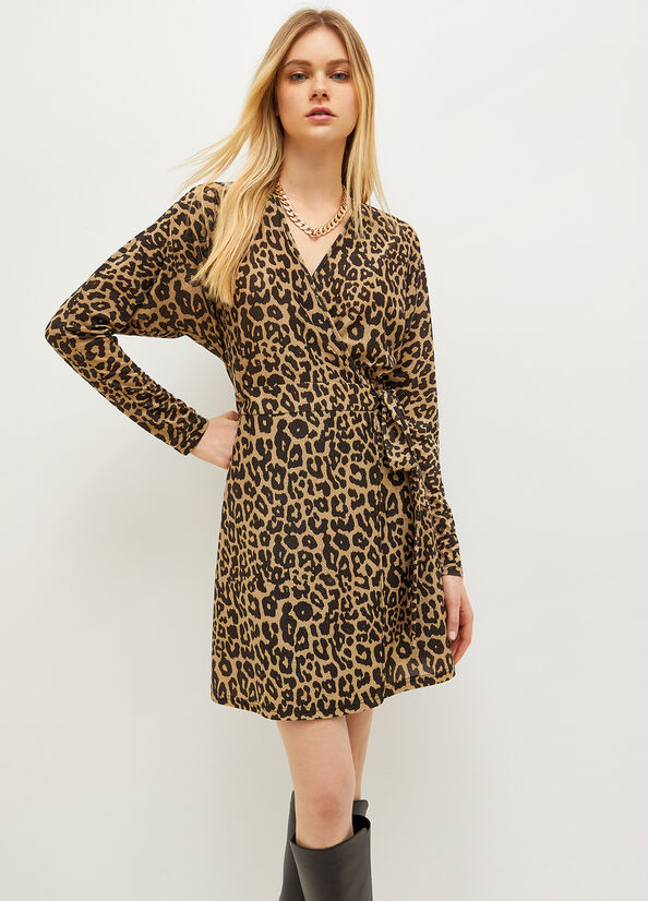 Liu Jo Lurex® Jersey Animal Print Jurken Dames Bruin | ESO-816207