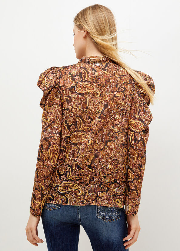 Liu Jo Lurex® Paisley Blouse Overhemd Dames Zwart Geel | EKM-978436