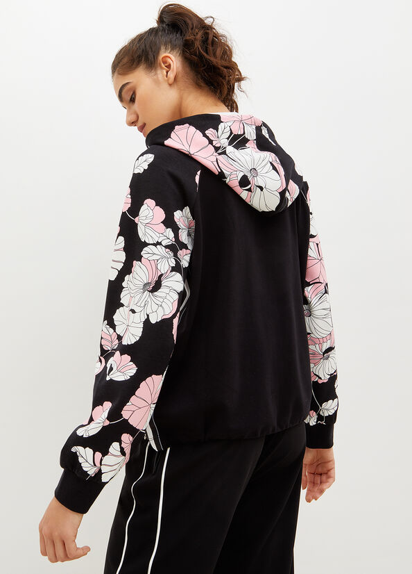 Liu Jo Met Capuchon With Floral Print Sweatshirts Dames Zwart | BDH-154279