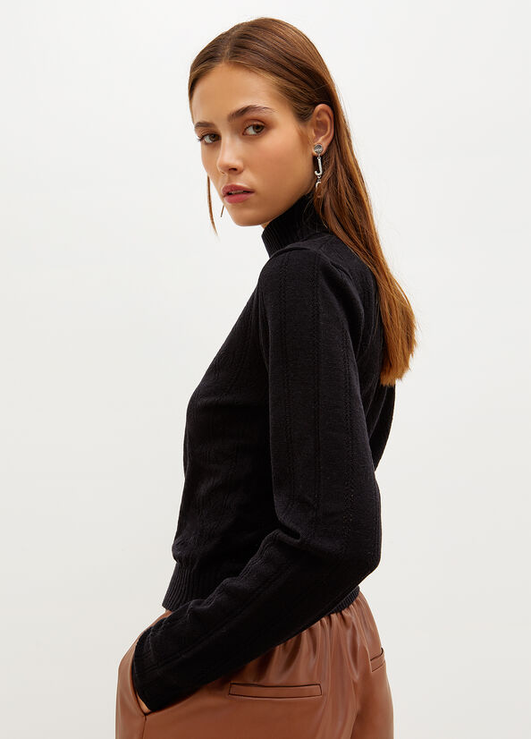 Liu Jo Mock Turtleneck With Penwork Pattern Truien Dames Zwart | ATE-416873