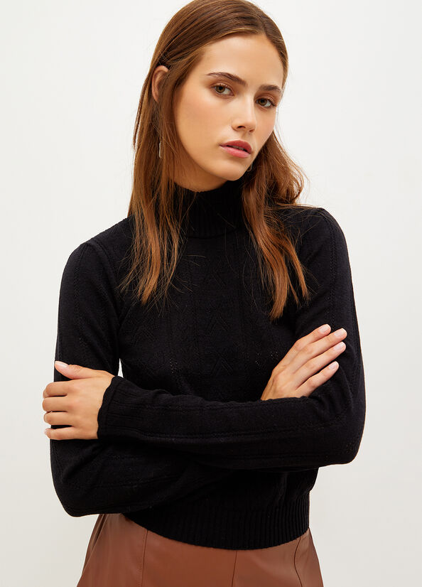 Liu Jo Mock Turtleneck With Penwork Pattern Truien Dames Zwart | ATE-416873