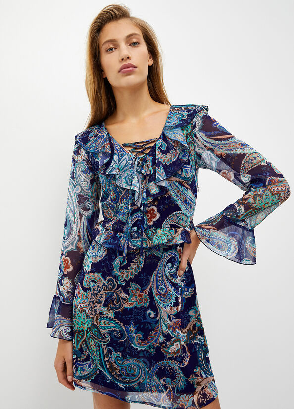 Liu Jo Paisley-Print Jurken Dames Turquoise | UKY-410982