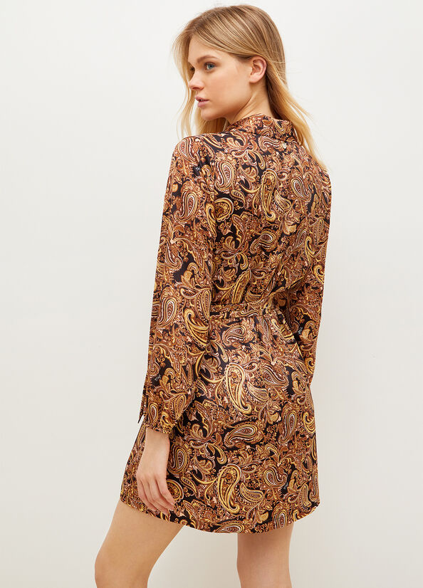 Liu Jo Paisley-Print Jurken Dames Zwart Geel | CJT-075913