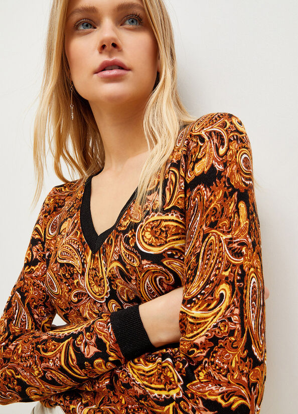 Liu Jo Paisley Print Truien Dames Zwart Geel | ZSR-845261