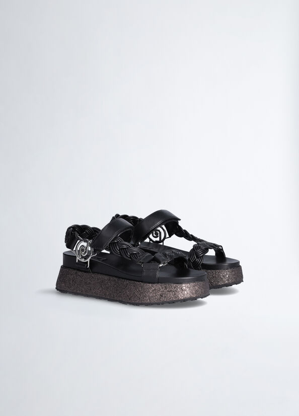 Liu Jo Platform With Braiding Sandalen Dames Zwart | LHU-463701