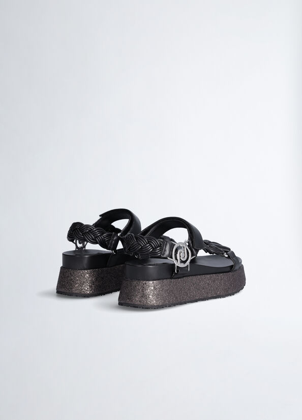 Liu Jo Platform With Braiding Sandalen Dames Zwart | LHU-463701