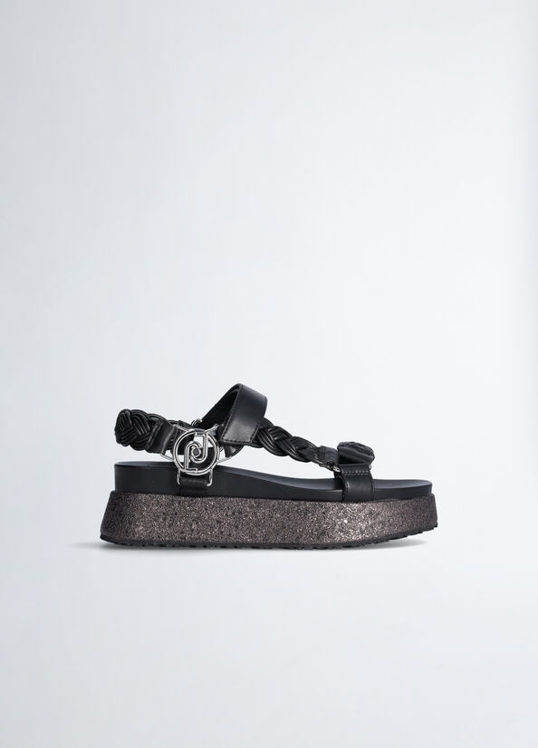 Liu Jo Platform With Braiding Sandalen Dames Zwart | LHU-463701