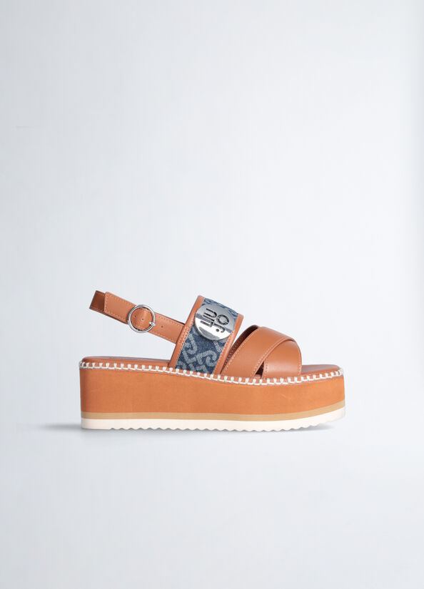 Liu Jo Platform With Monogram Logo Sandalen Dames Bruin | NVA-610294