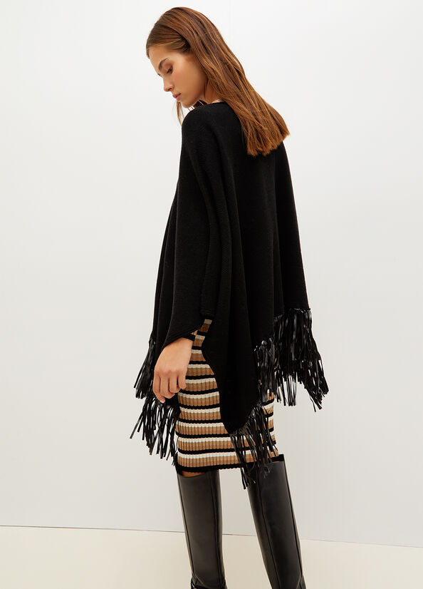 Liu Jo Poncho With Fringes Jassen Dames Zwart | LIR-092415