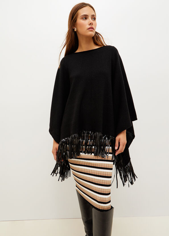 Liu Jo Poncho With Fringes Jassen Dames Zwart | LIR-092415