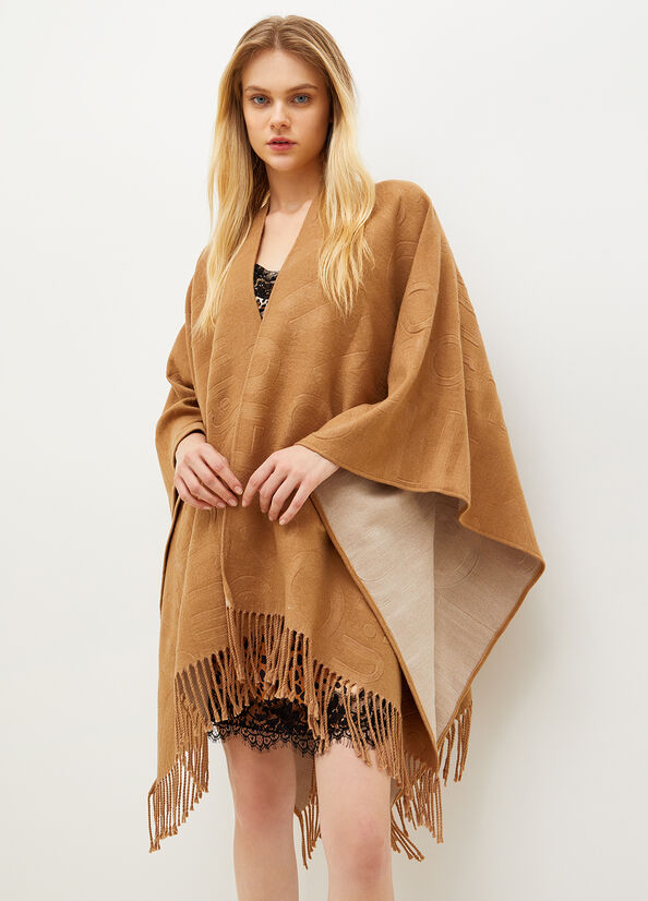 Liu Jo Poncho With Logo Jassen Dames Bruin | OPV-307214