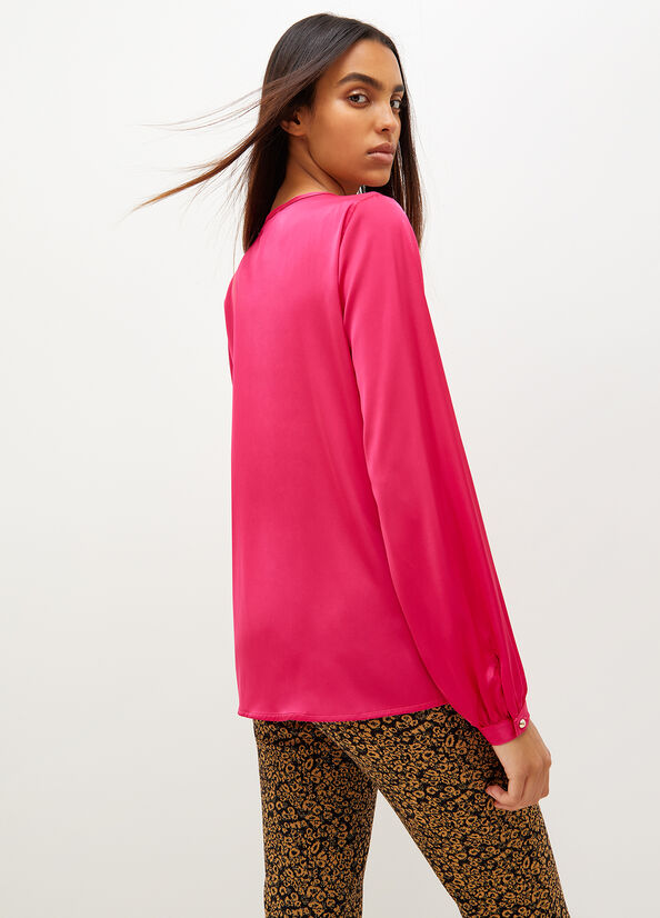 Liu Jo Satin Blouse With Jewel Logo Overhemd Dames Fuchsie | QHO-908361