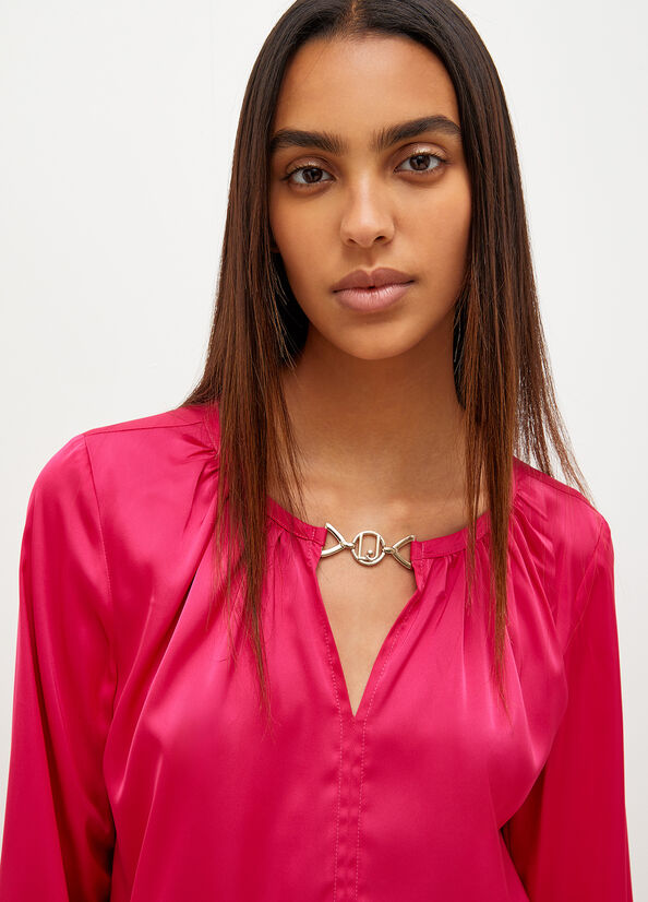 Liu Jo Satin Blouse With Jewel Logo Overhemd Dames Fuchsie | QHO-908361