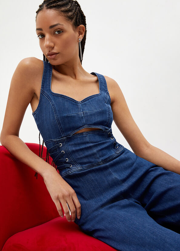 Liu Jo Stretch Denim Jumpsuit Straight Jeans Dames Blauw | XZI-584270