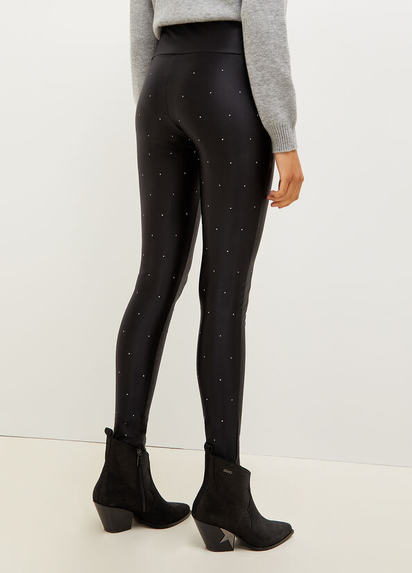 Liu Jo Stretch Jersey Leggings With Rhinestones Broek Dames Zwart | MUX-023671