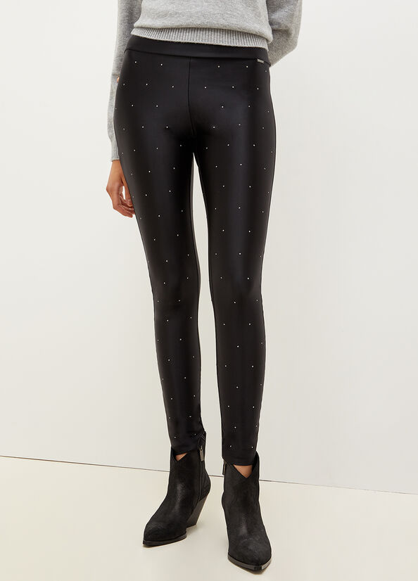 Liu Jo Stretch Jersey Leggings With Rhinestones Broek Dames Zwart | MUX-023671