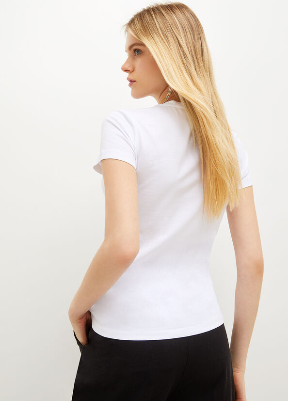 Liu Jo Stretch Katoenen With Logo T-shirts Dames Wit | RAG-136724