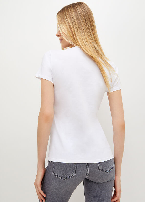 Liu Jo Stretch Katoenen With Logo T-shirts Dames Wit Zwart | TPC-231970