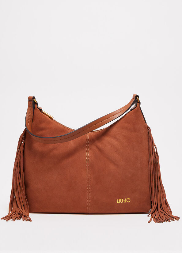 Liu Jo Suede Shoulder With Fringes Shopper Tas Dames Bruin | SHU-389042