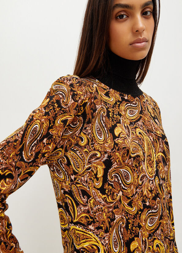 Liu Jo Turtleneck With Paisley Print Jurken Dames Zwart Geel | EOX-502641