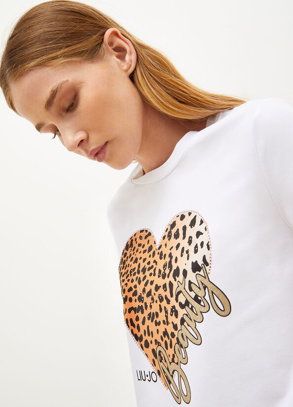 Liu Jo With Animal-Print Heart T-shirts Dames Wit | RLK-243980