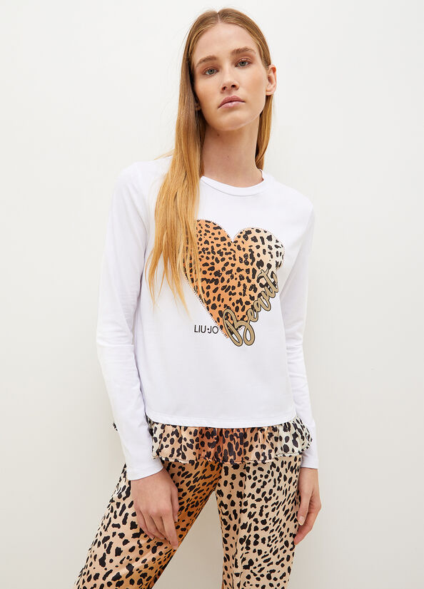 Liu Jo With Animal-Print Heart T-shirts Dames Wit | RLK-243980