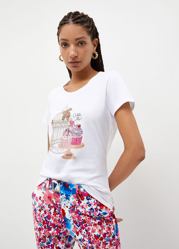 Liu Jo With Cage & Cupcake Print Topjes Dames Wit | CAU-165048