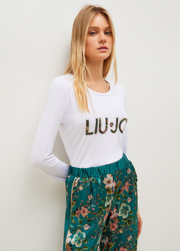 Liu Jo With Floral Logo T-shirts Dames Wit | ZWJ-472059