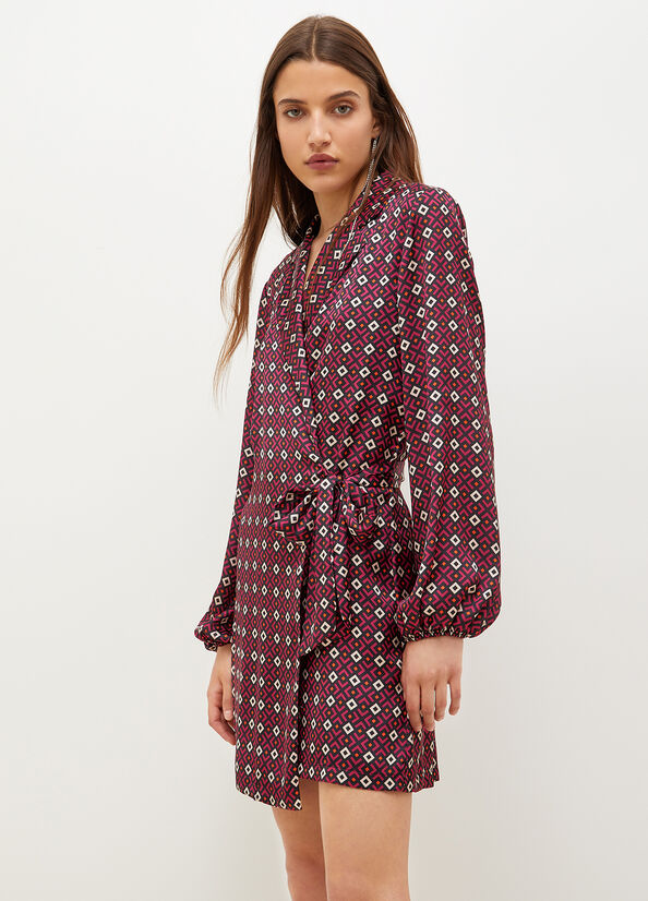 Liu Jo With Geometric Print Jurken Dames Bordeaux | REZ-768420