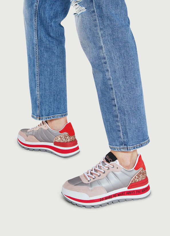 Liu Jo With Glitter Detail Sneakers Dames Rood Grijs | XCJ-971503