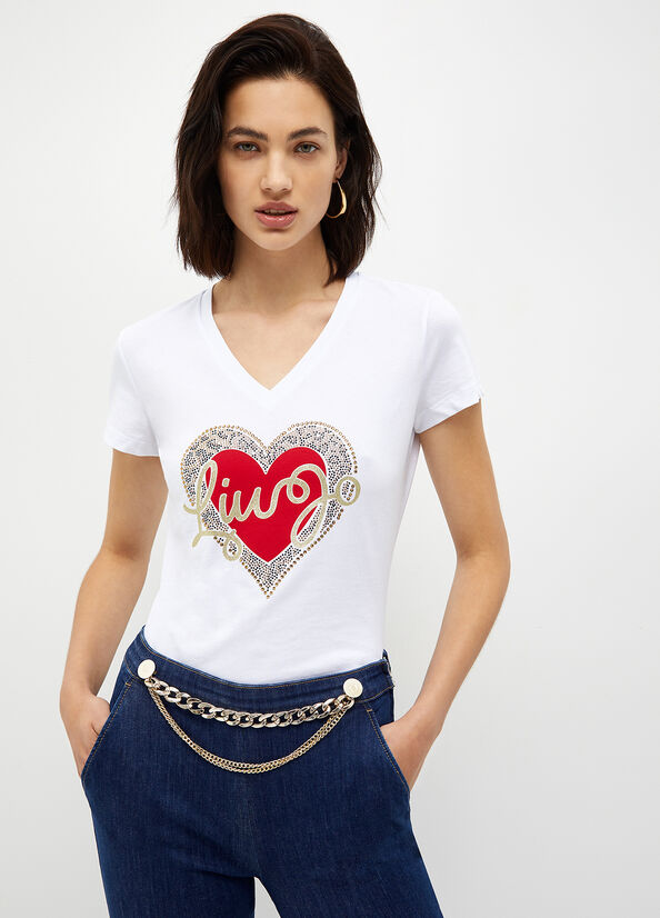 Liu Jo With Heart And Logo Topjes Dames Wit | EQL-435092