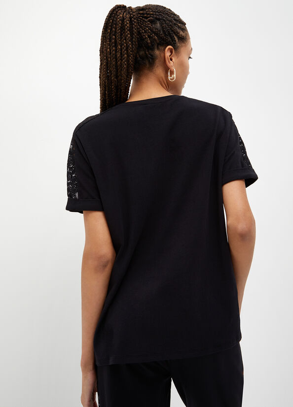 Liu Jo With Kanten Details T-shirts Dames Zwart | GNH-051493